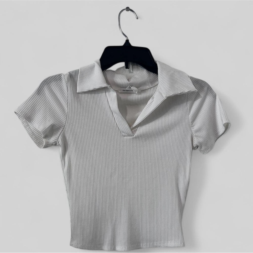 NWOT White Collared Crop Top